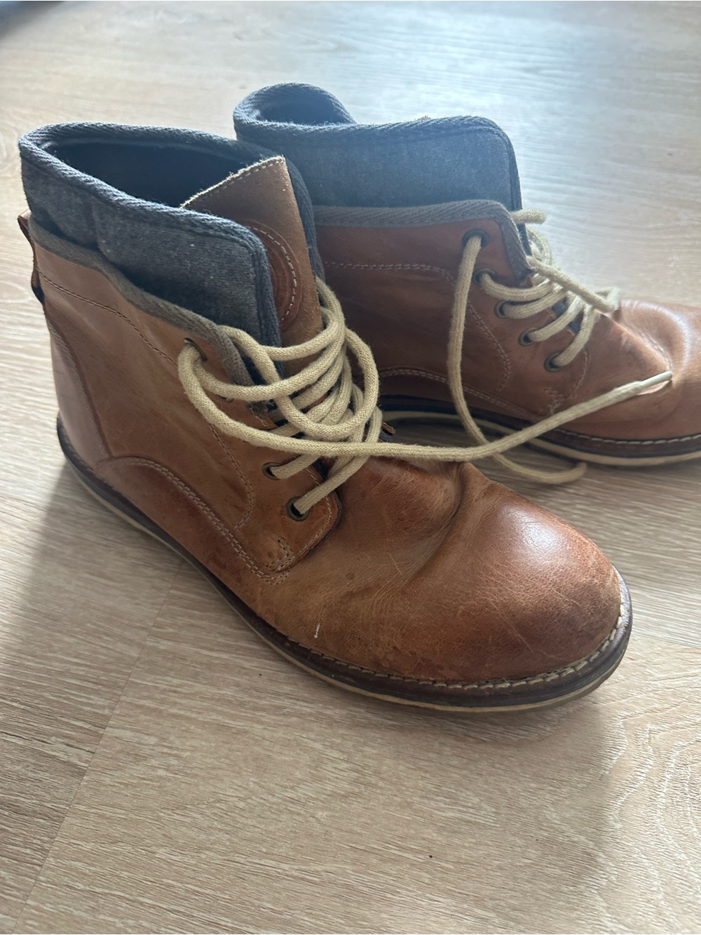 Aldo Tan Leather Chukka Boots with Gray Collar